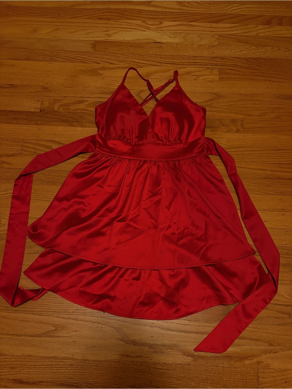 Red Satin Lace-Back Chemise - Women Intimates